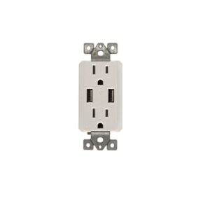 15A dual USB Charger with 15A duplex that charges without adapter - 8304USB